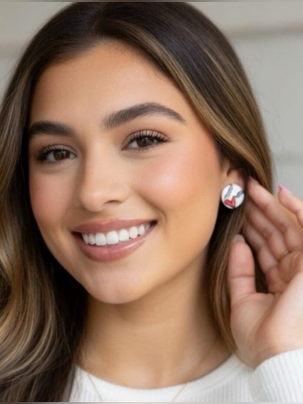 Plunder Baseball Stud Earrings With Accent Red Heart